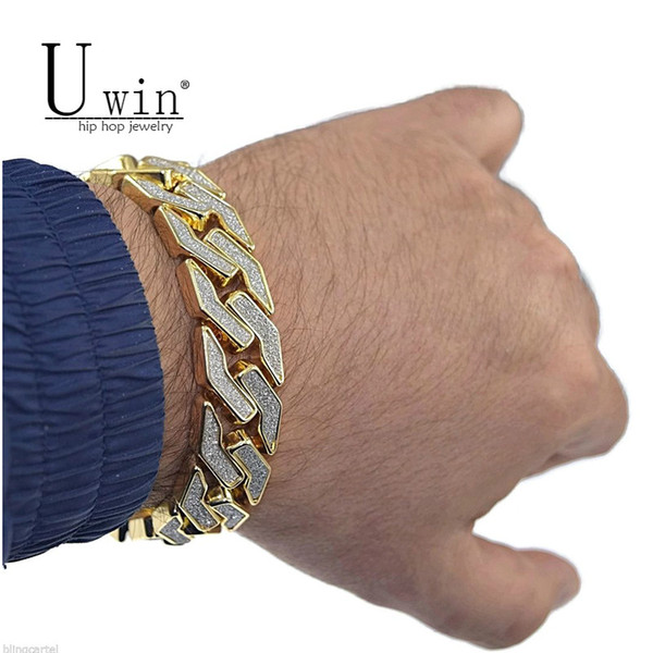 Sand Blast Bracelet Cuban Chain Link Alloy Iced Out Hip Hop Gold Silver Tone Heavy 18 MM Mens Bracelet 8.6