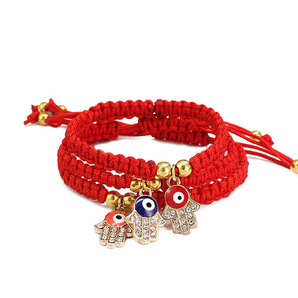 2019 Fatima Red String Thread Hamsa Bracelets Turkish Evil Eye Charm with Rhinestone Women Handmade Fatima Friendship Lucky Jewelry