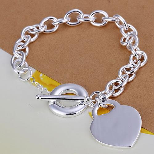 Fine 925 Sterling Silver Bracelet for Women Men,Fashion 925 Silver Heart Chain 8inch Bracelet Italy 2018 New Arrival Xmas Best Gfit AH274