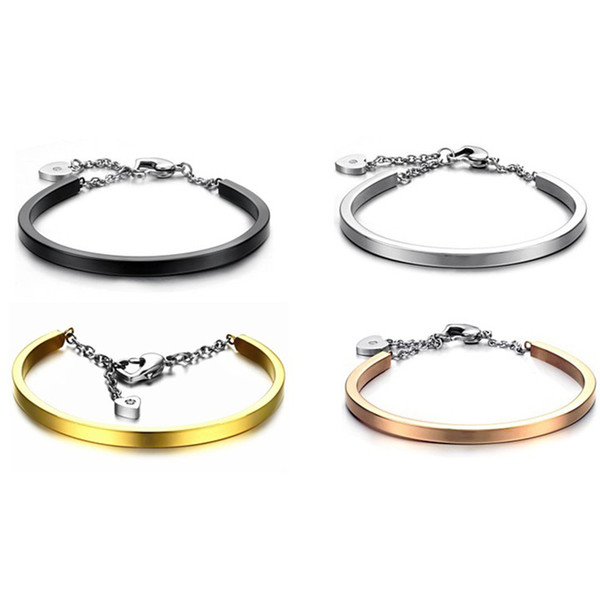 316L Stainless Steel Crystal Drill Cuff Bracelet Bangle Women Heart Shaped Pendant Wristband Bangles Bracelets Fashion Jewelry Xmas Gift