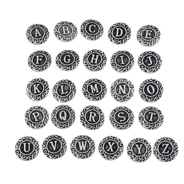 initial A-Z alphabet letter Noosa chunk metal alloy ginger snap buttons for ginger snap bracelet DIY jewelry