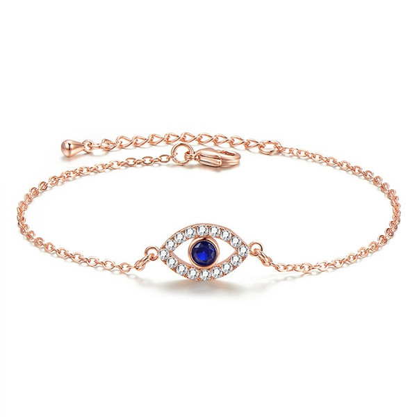 Fashion Rose Gold Silver color Evil eye Crystal Zircon Chain Link Bracelets Bangles For Women Crystal Jewelry Gift