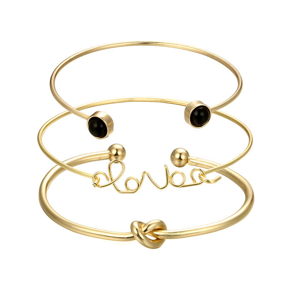 Fashion Knot Bangle Bracelets Gold Color Alloy Metal Trendy Love Word Women Cuff Bangles Jewelry Bijoux Accessories