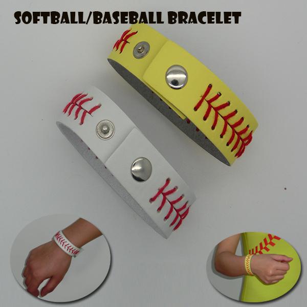 Softball Baseball Leather Bracelet Yellow Fast Pitch Jewelry Team School Sports Bat Glove