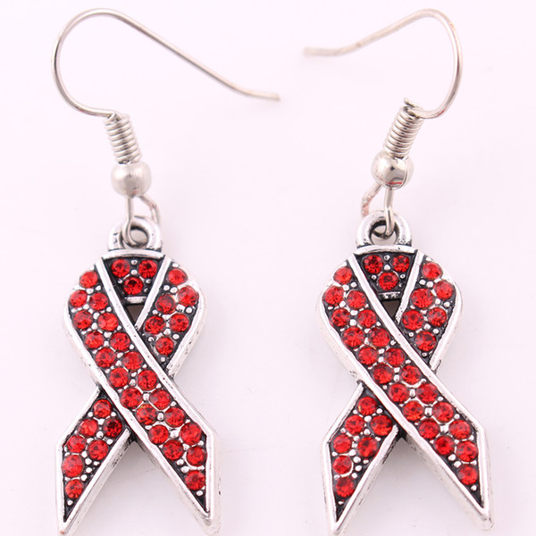 Propaganda Against AIDS Ribbon Breast Cancer Awareness Earrings Inlaid Rhinestone Crystal Pendant Hooking Earring Gift For Woman