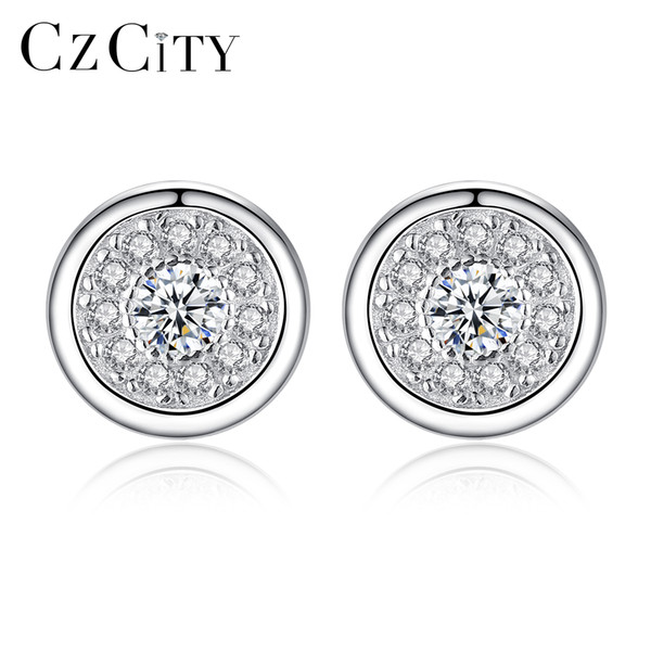 PAG&MAG 925 Sterling Silver Stud Earrings for Women Micro Pave Cubic Zircon Earring Studs Ear Thick Earplugs Piercing Post Earing