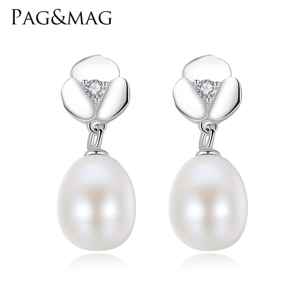 PAG&MAG New Arrival 100% 925 Sterling Silver Natural Pearls Three Petal Flower Stud Earrings For Women Elegant Lady jewelry