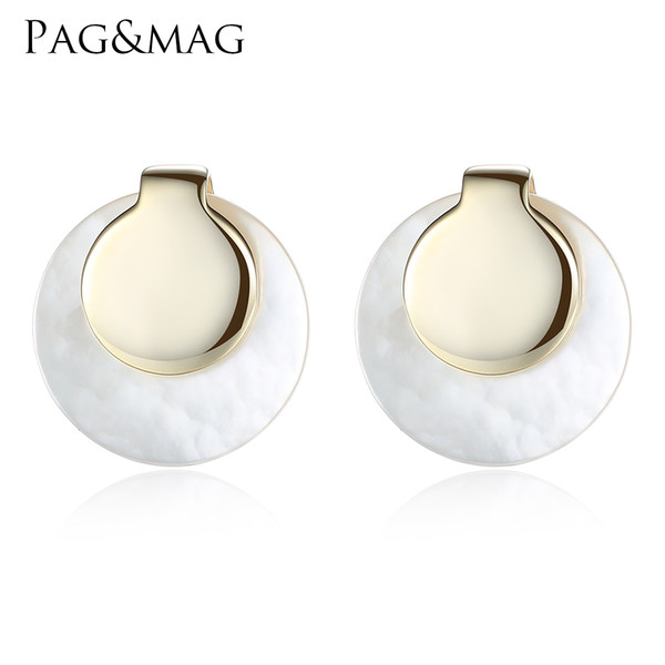 PAG&MAG Brand 2017 New popular 925 Sterling Silver Round Shell Pearl Stud Earrings For Women Party Jewelry Accessories