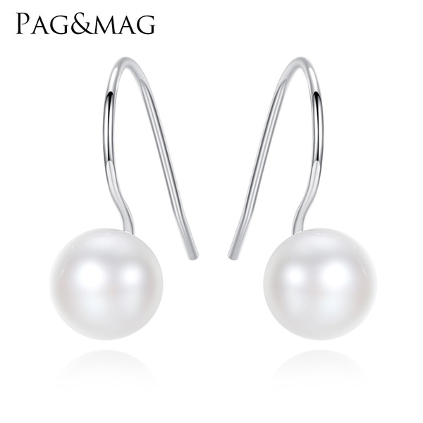 PAG&MAG Brand High Quality Elegant And Charming White Freshwater pearls Stud Earring For Women Girls Piercing S925 Silver Jewelry Gifts