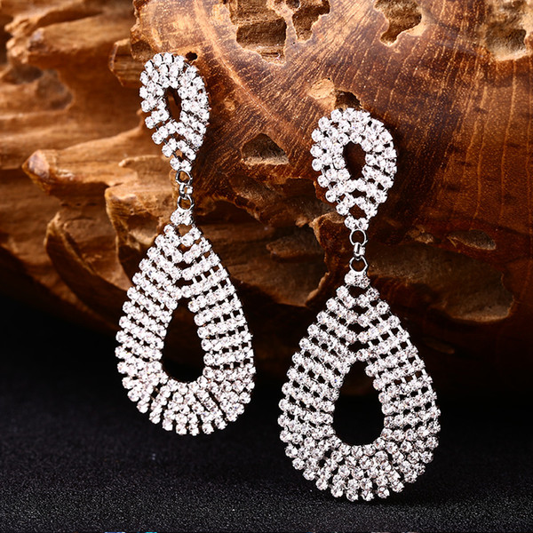 New Style Statement Luxurious Big Dangle Micro Paved CZ Crystal water Drop Earrings for Women Bridal Wedding Brincos E120