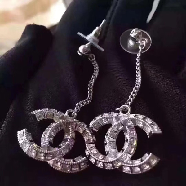 Hot sale top Quality Luxury diamond Drop Earrings with diamonds Fashion metal Letter brand name earrings in S925 silver needle With Box PS6