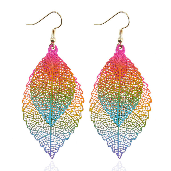 Lzhlq Vintage Leaves Drop Earrings Luxury Boho Czech Leaf Long Hanging Earrings Hollow Out Earrings for Novelty for Women Fashion Jewelry