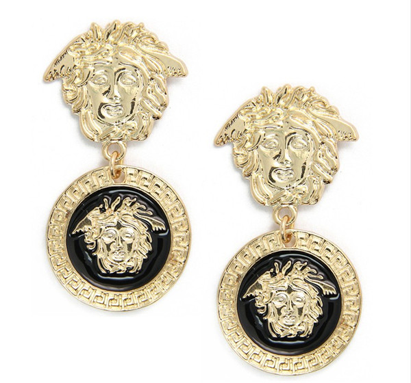 Women Gold Lion head Earring fashion brand new crystal Round Medusa Stud For Women Girl Gift