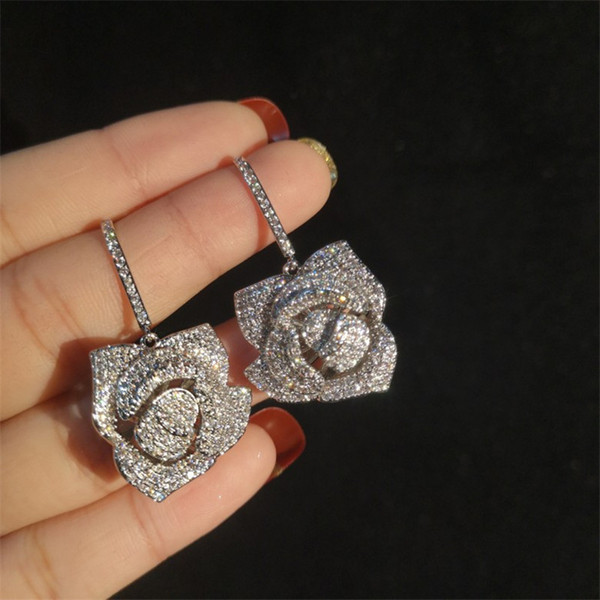 brand designer wedding jewelry women earrings 2019 fashion rose earring s925 silver cubic zirconia earing rings