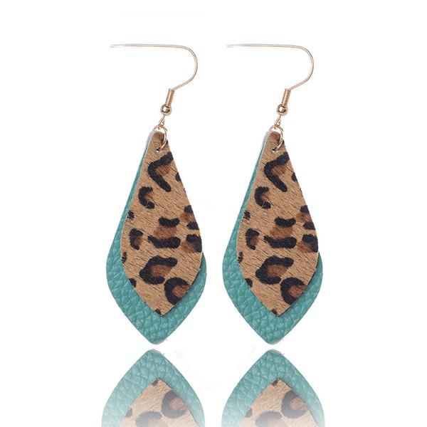 New Arrival Printing Leopard drops earrings Autumn & Winter Double layers leaf real leather drop earrings for women gift wholesale