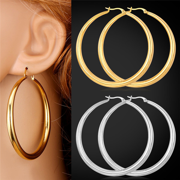 U7 Big Earrings New Trendy Stainless Steel/18K Real Gold Plated Fashion Jewelry Round Large Size Hoop Earrings for Women