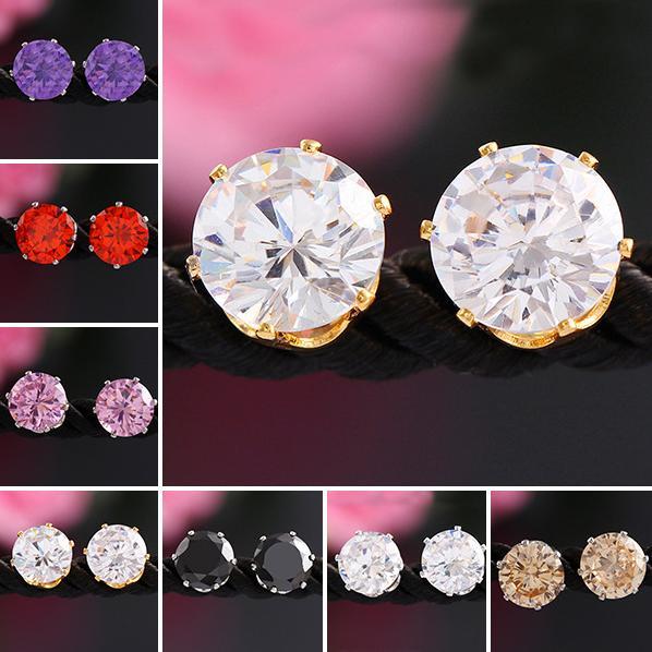 Earings for Woman Wedding Jewelry Rhinestone Gemstone Crystal Stud Earrings Korean Fashion Jewelry 925 Silver Plated Zircon CZ Stud Earrings