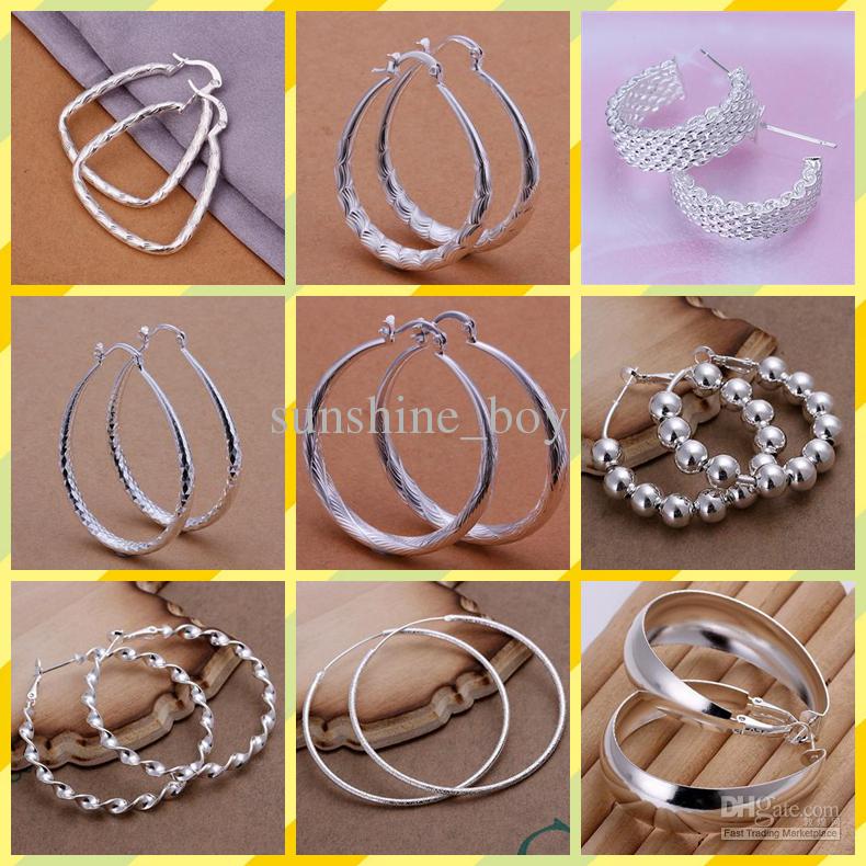 mix 10 style 10pairs/lot Jewelry high-quality plating 925 sterling silver Ear hoop earrings fashion gifts hyperbole big Ear ring