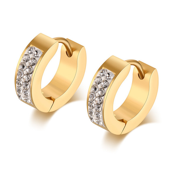 Mens Womens Stainless Steel CZ Diamond Accent Huggie Small Hoop Earrings,18K Gold Plated