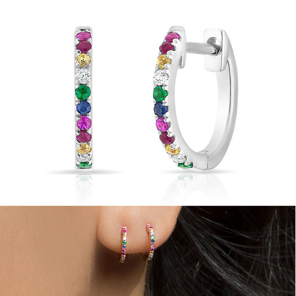 colorful cz hoops earring 925 sterling silver fine jewelry mini small hoop colorful stone summer design fashion nice ear jewelry