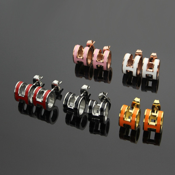 New fashion 316L Titanium steel punk earring with enamel H words for man and women stud earring jewelry free shipping