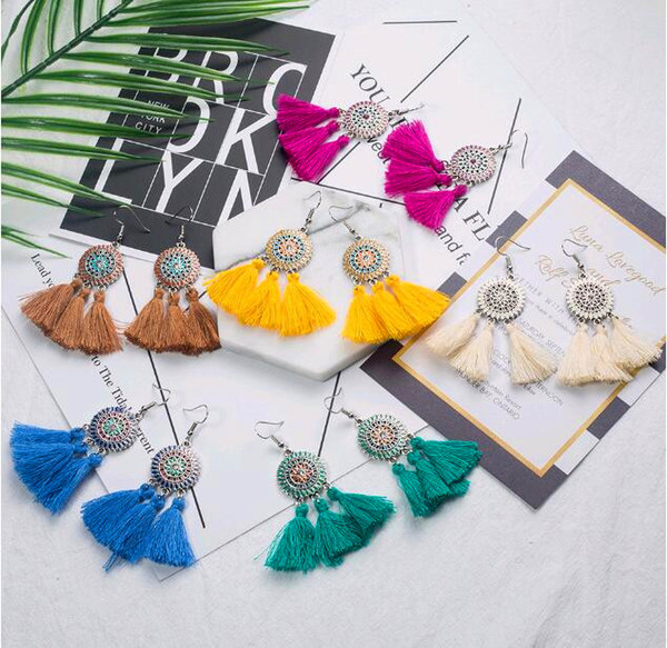 2019 ethnic wind plant sunflower tassel earrings geometric women retro fan-shaped pendant wedding party bride tassel jewelry gift