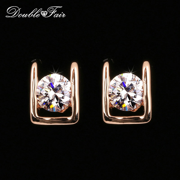 Simple OL Style AAA+CZ Diamond Stud Earrings Silver Color/Rose Gold Plated Fashion Party/Wedding Crystal Jewelry For Women/Girls DFE216