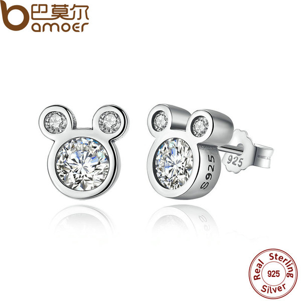 Popular 925 Sterling Silver Dazzling Mouse Push-back Stud Earrings for Women & Girls Jewelry PAS457