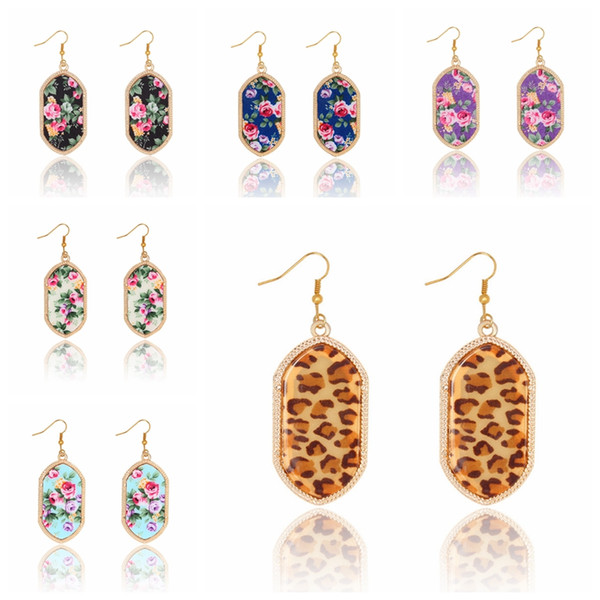 Sexy Leopard Printing Gold Earrings Vintage Geometry Gem Stone Earrings For Women Banquet Party Jewelry