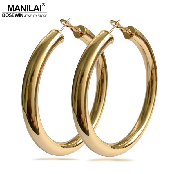 big hoop MANILAI Classic 70mm Diameter Wide Copper Big Hoop Fashion Jewelry Statement Earrings For Women 2018 Brincos Punk