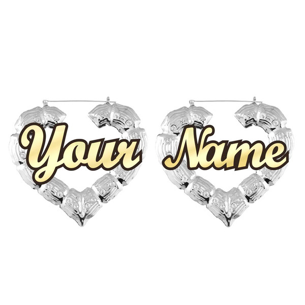 (Order Any Name) Celebrity Style Door Knocker customize custom name Heart Bamboo Earrings