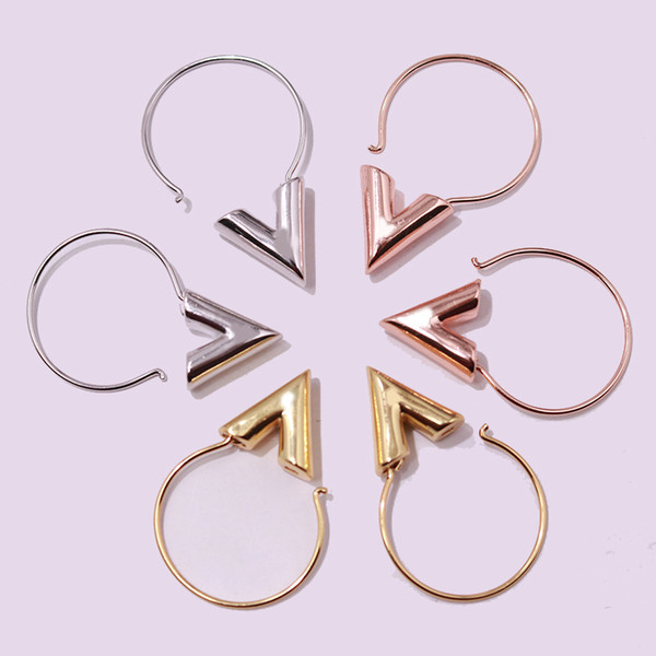 2017 Fashion Brand Lady Stainless Steel Fashion titanium steel gold jewelry V-shaped smooth titanium steel earrings earrings