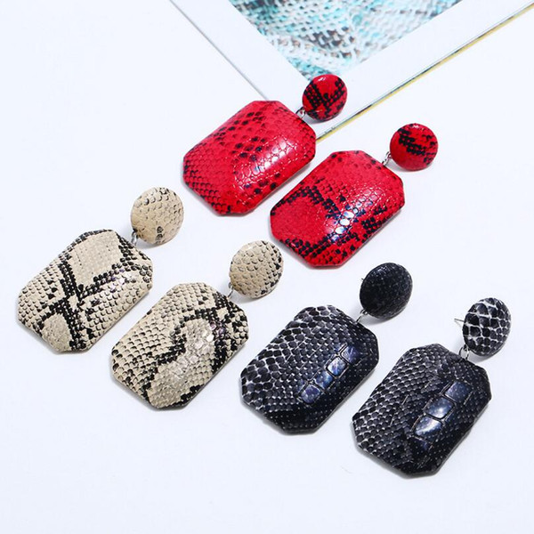 New Women Punk Snakeskin Temptation Snake Leather Leopard Geometric Drop Dangle Earrings Accessories