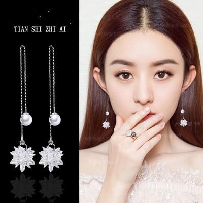 S925 silver needle hypoallergenic retro earrings female Korean fashion temperament tassel earrings crystal ice pearl earrings