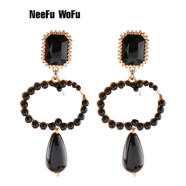 NeeFu WoFu Drop Pearl Earrings Zine Alloy Brand Rhinestone Big Earring Large Long Brinco Ear Accessories Oorbellen