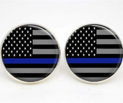 10pairs/lot Thin Blue Line earrings American Flag Glass photo earrings stud post