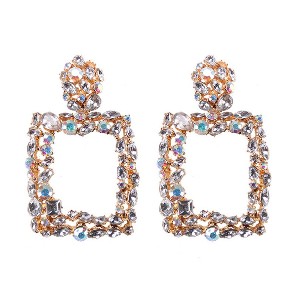 Fashion Exaggerate Crystal Square Boho Vintage Earrings Wedding Jewelry Luxury Big Dangle Earrings