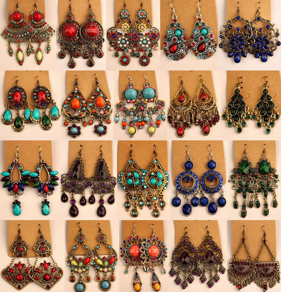 High Quality Ancient Bronze Alloy Retro Earrings Wholesale Diamond Earrings Mix Folk Style Jewelry Mixed Batch