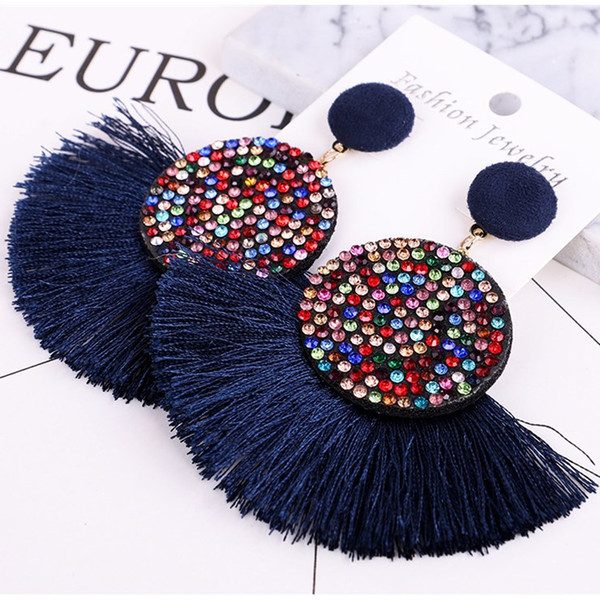 Cross-border explosion accessories Europe and America exaggerated long diamond tassel earrings women Personality earrings jewelry