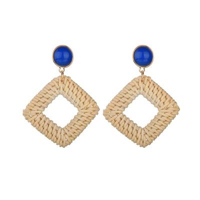 2018 New Trend Design Geometry Diamond Square Ear Studs Retro Ethnic Temperament Rattan Handmade Simple Earrings Female