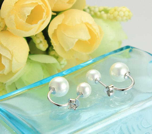 925 Sterling Silver Jewelry Freshwater Pearl Stud Earrings with 925 logo YM1