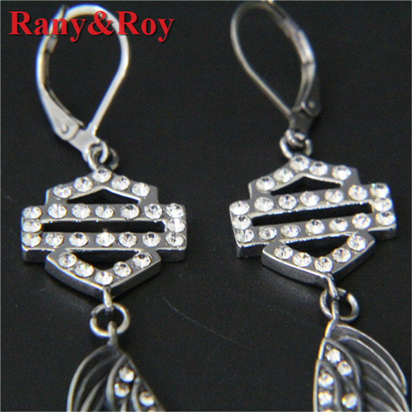 3pairs/lot biker style angle wings clean crystal earrings 316l stainless steel fashion jewelry motor biker earrings