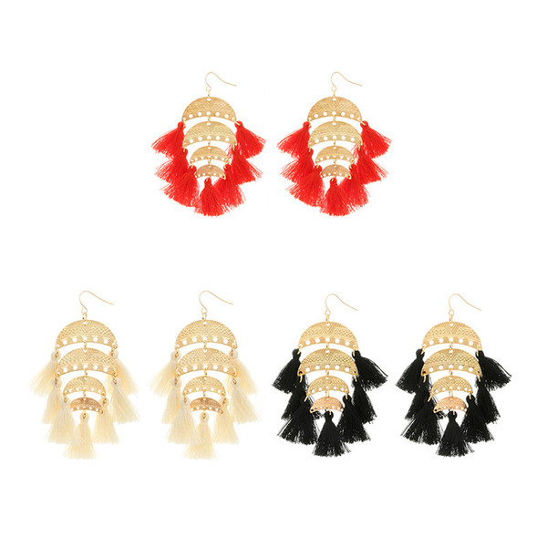 Women Bohemia Tassel Earrings Multi-layers Moon Shape Long Drop Earrings Pendientes Fashion Hyperbole Party Ear Jewelry