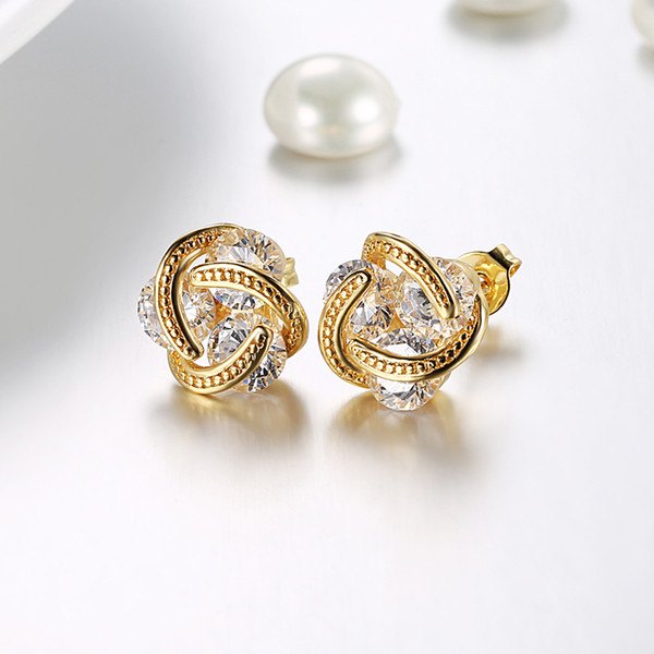 Band New Crown Wedding Stud Earring Jewelry Gold & Silver & Rose Gold Color Earrings For Woman Triple Color Small Hot Sale Earrings