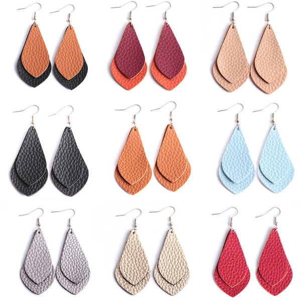 Multi Layered Flat Leather Earrings for Women Bohemian Personalized handmade leather Teardrop Dangle Earrings Fashion Jewelry 8*3cm