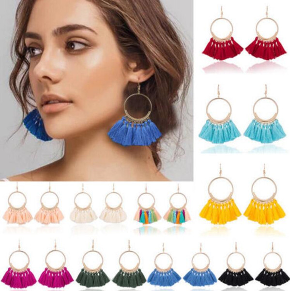 Fashion Vintage Women Bohemian Earrings Long Tassel Fringe Crystal Boho Long Tassel Hook Drop Dangle Earrings Jewelry