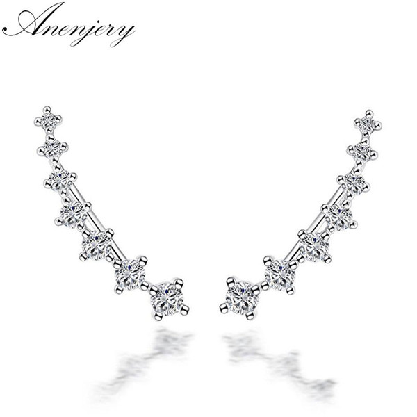 Anenjery 925 Sterling Silver Four Seven Stars Zircon Clip Earrings For Women Ear Cuff boucle d'oreille femme S-E243