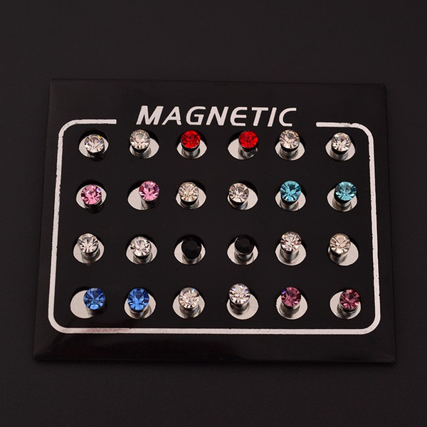 magnetic earrings 4MM No Hole Round Crystal Magnetic Magnet Earrings For Women Men Punk earrings C82-C86