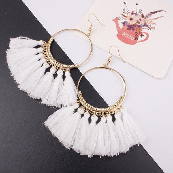 Brand New 17colors Boho Fan shaped tassel earrings Korean holiday personality exaggerated Bohemia earrings jewelry earring NE892