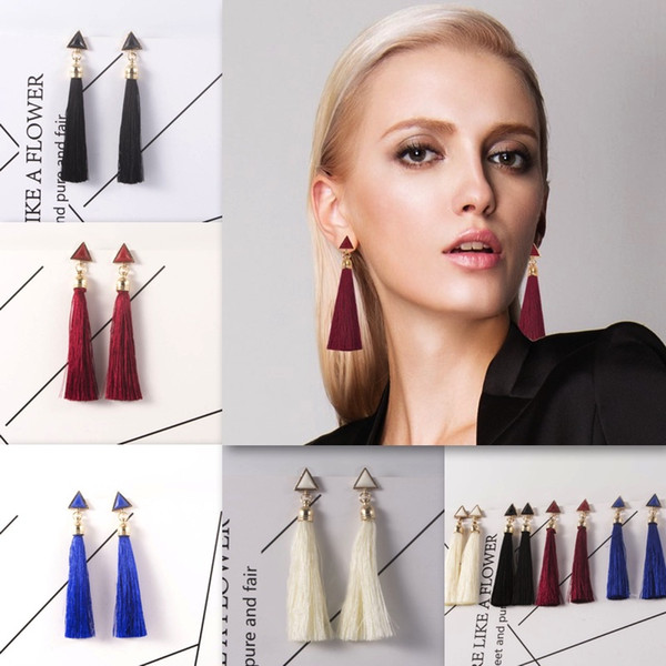 New Arrival Fashion Tassel Earrings Bohemia Triangular fringe Long Ear Studs Length 9cm 4 Colors Women Jewelry Accessory